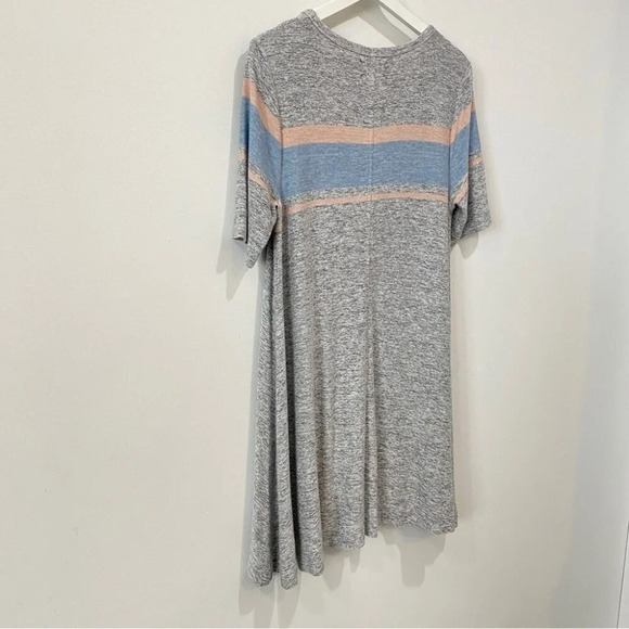 Lou & Grey M Jersey Knit Striped Fit and Flare Dress Grey and Pink Midi Dress - Picture 4 of 17